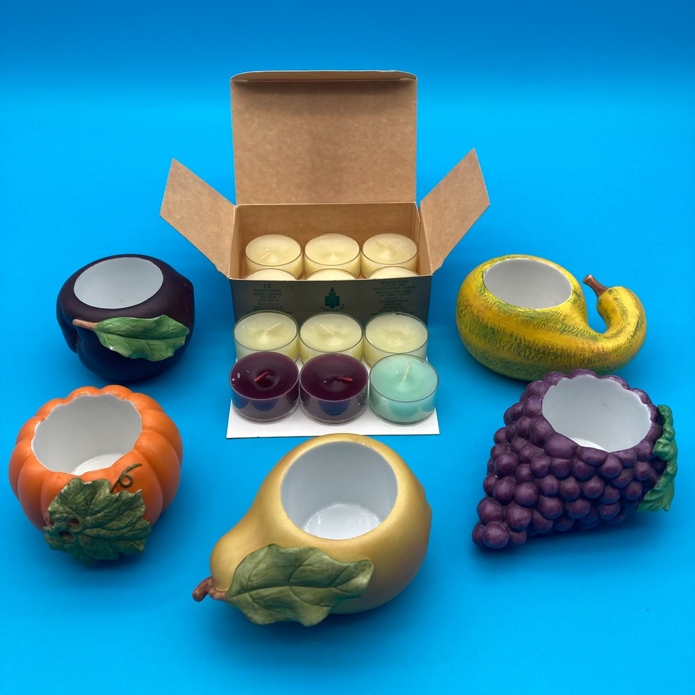Vintage Partylite Harvest Medley Candle Holder Set & Box of 12 Tealight Candles